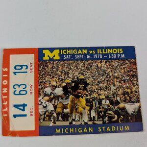 Vintage University of Michigan Football vs Illinois 1978 Ticket Stub
